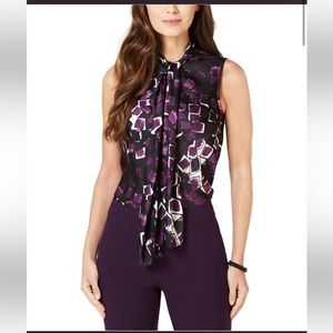 Nine West Women’s Tie Neck Sleeveless Blouse - Medium